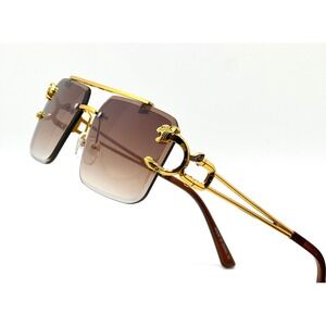 Men Sunglasses Fashion Designer Brown Lens Gold Frame Street Wear Classic Lentes